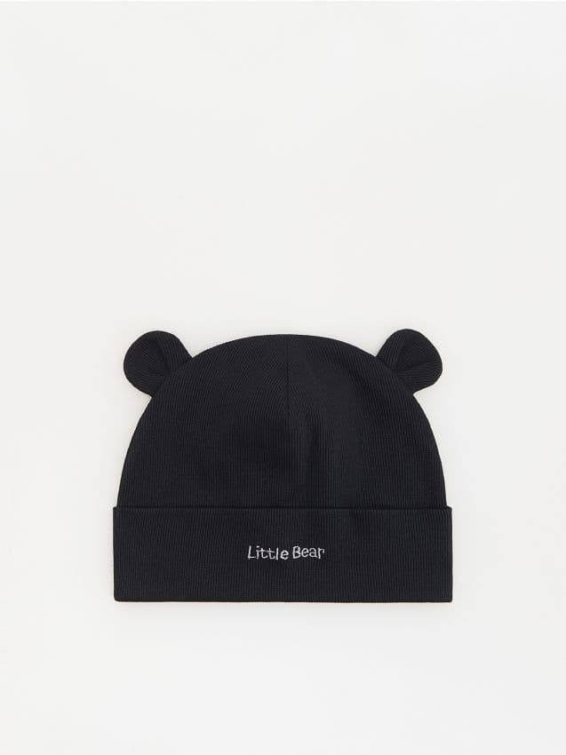 Reserved - Шапка beanie с ушички - черeн